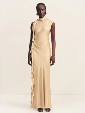Shona Joy Agnes Draped Ruffle Maxi Dress - Oat